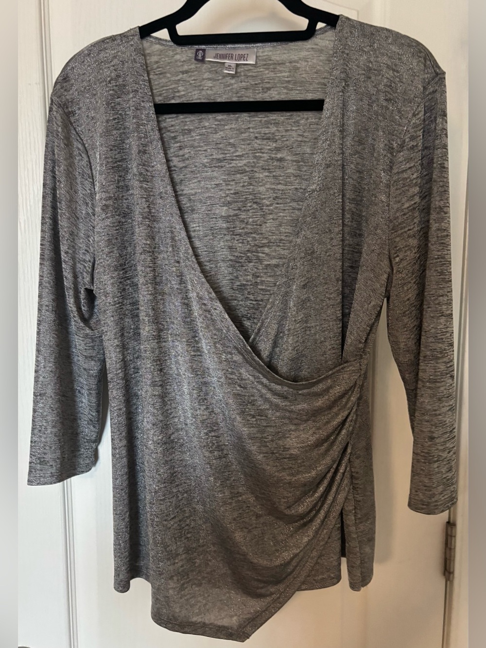 Jennifer Lopez Collection Faux-Wrap Metallic Shimmer Blouse in Sz XL EUC